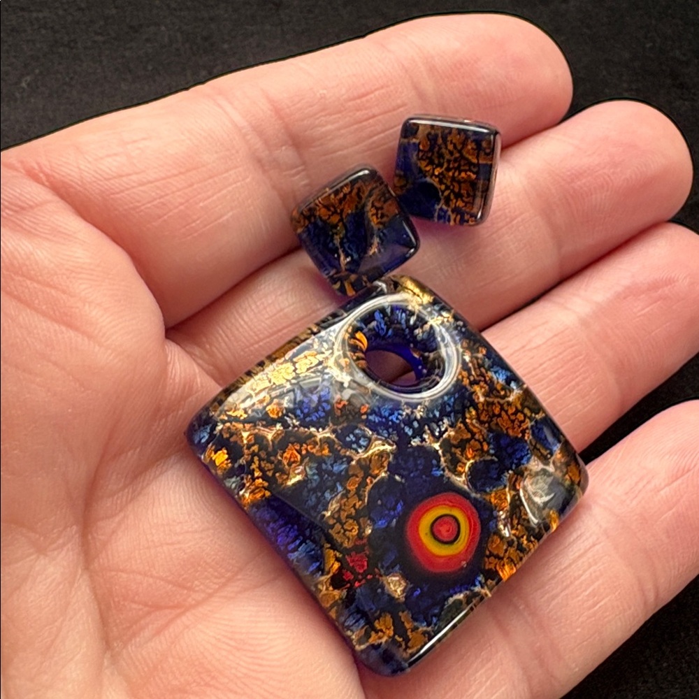 Colorful Murano glass Pendant and Earring Set